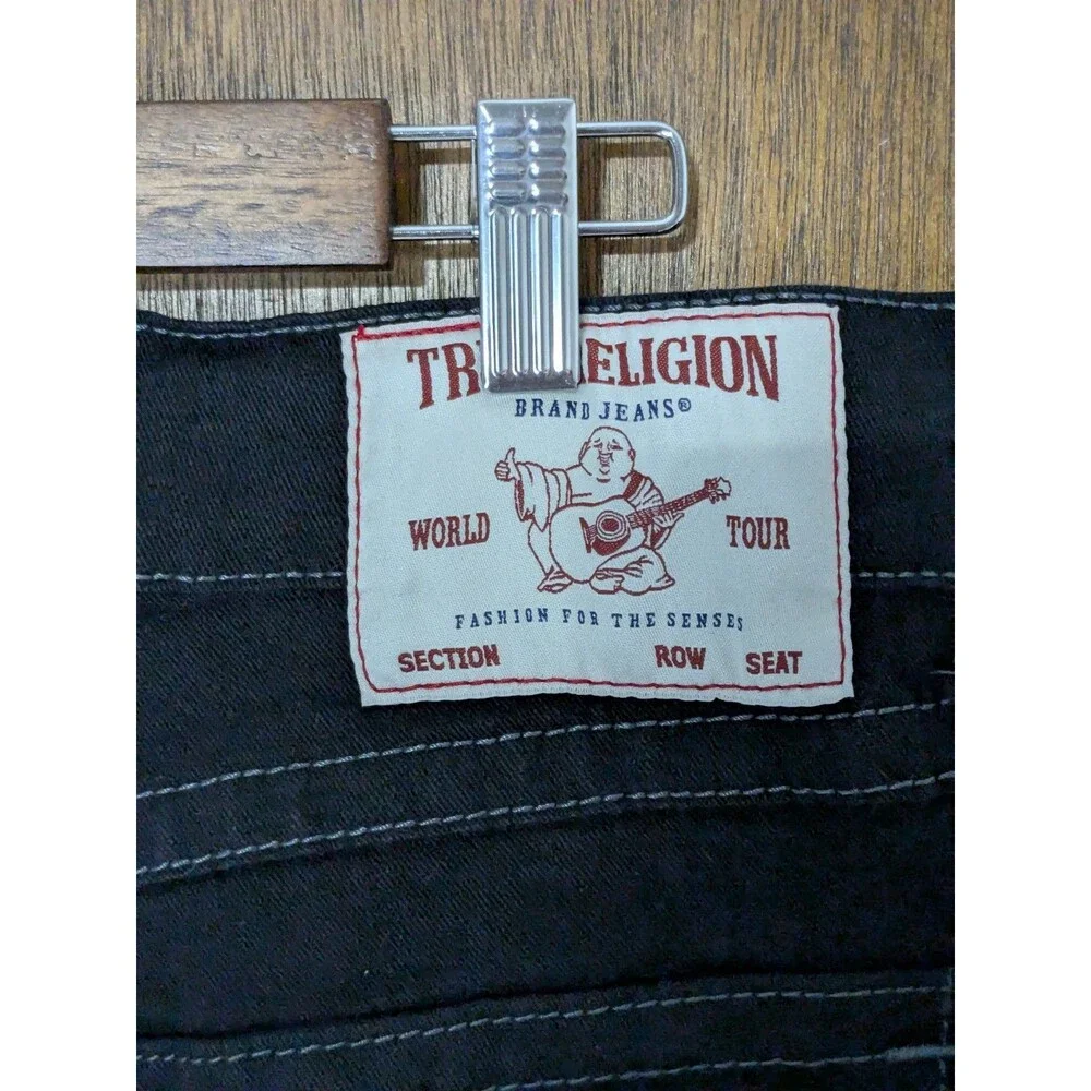 NWT True Religion Ricky Flap Pocket Relaxed Straight Rinse Black Jeans 34x32